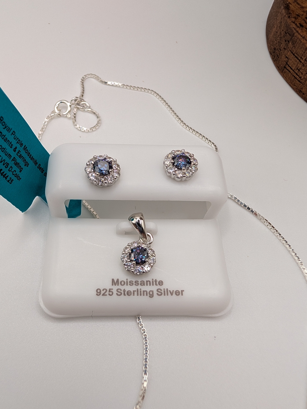 NWT 925 Sterling Silver Royal Purple Moissanite Halo Set (1.58 CTW)